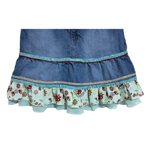 Mary-Kate & Ashley Girls Denim Skirt Size 14 Floral Ruffle Trim Cotton Blend - Picture 5 of 9